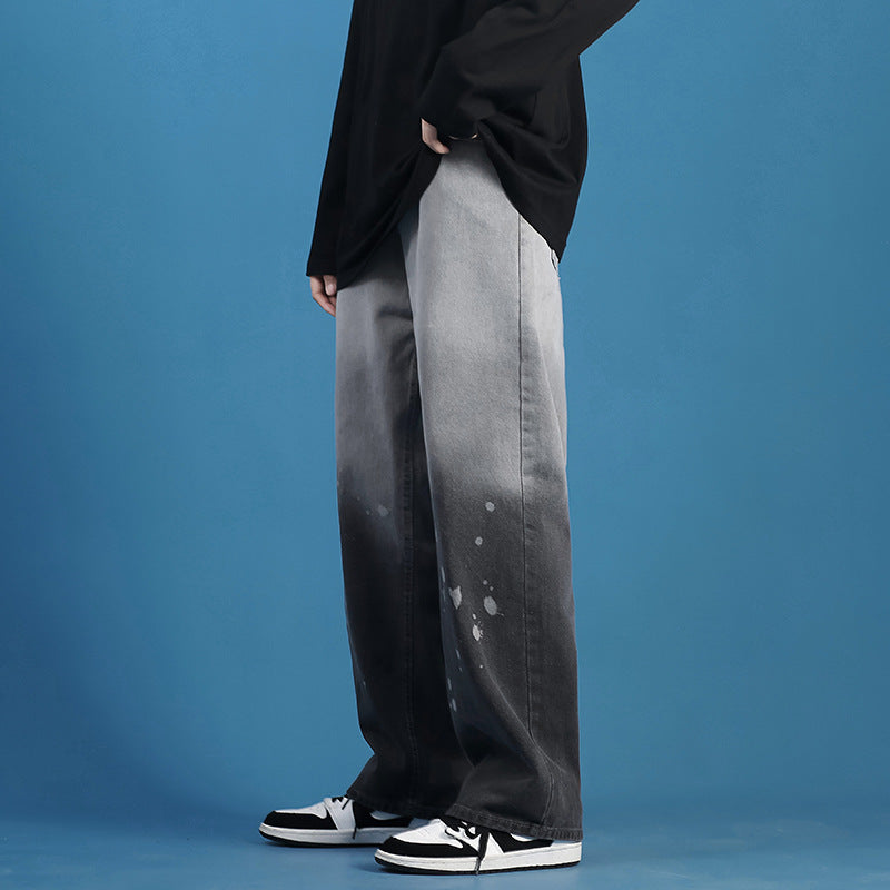 Calça jeans masculina tingida estilo streetwear