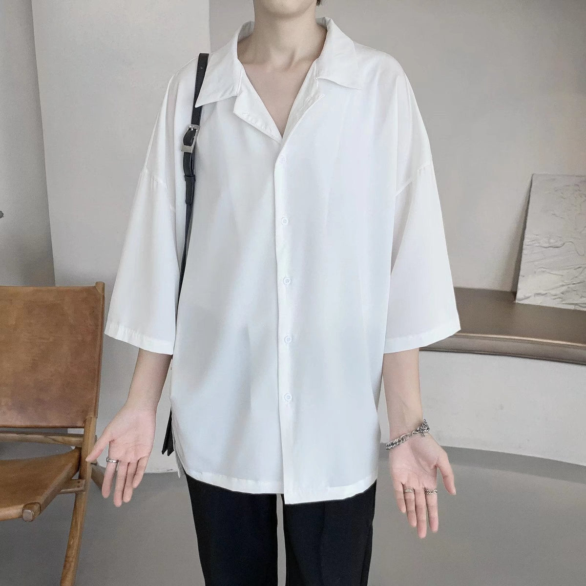 camisa de manga curta de seda