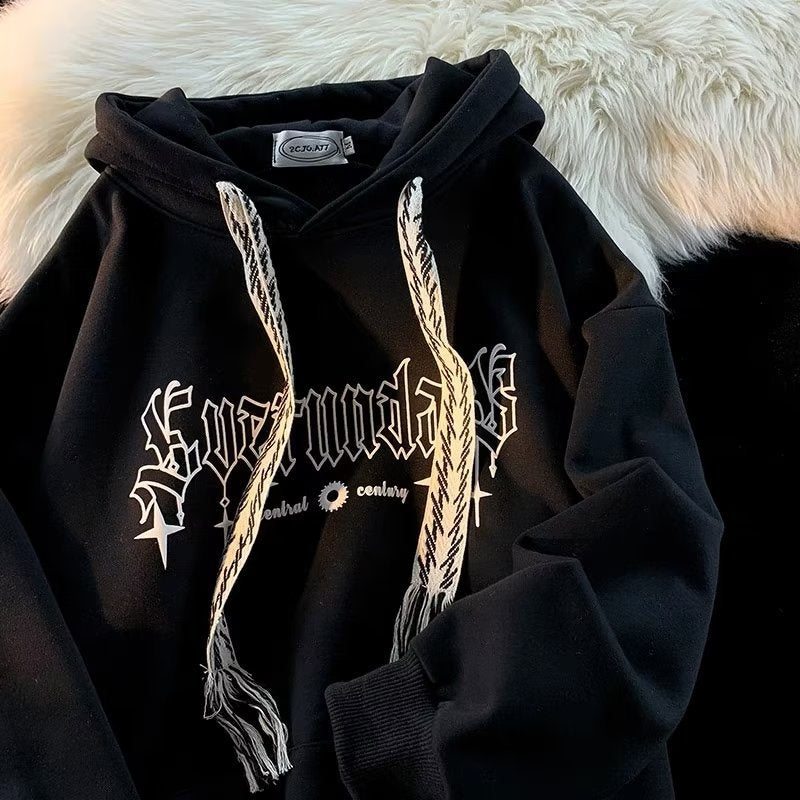 moletom com touca largo masculino estilo high street