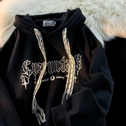 moletom com touca largo masculino estilo high street