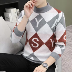 suéter masculino listrado de gola alta estilo streetwear