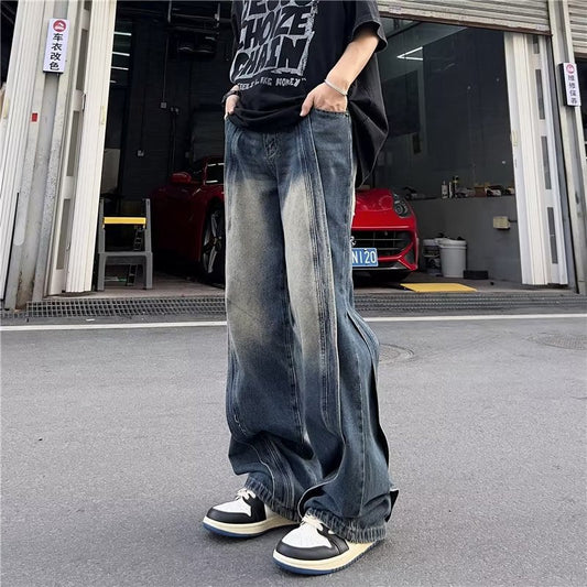 calça larga masculina reta jeans high street