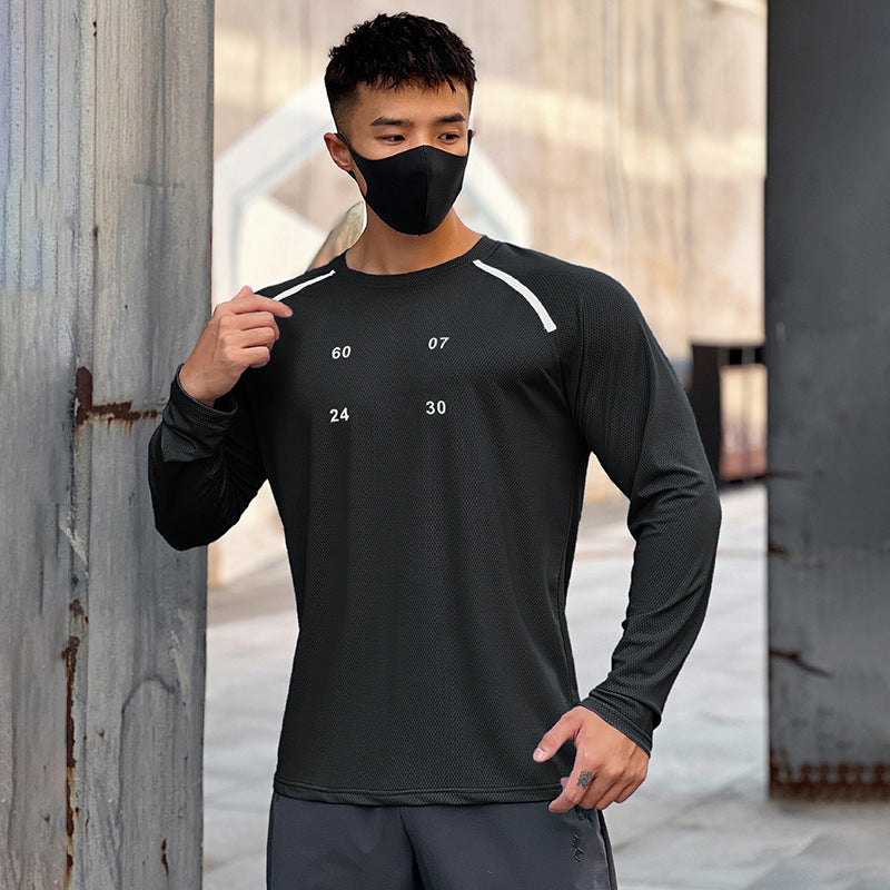 Camisa de secagem rápida elástica fitness de manga comprida masculina