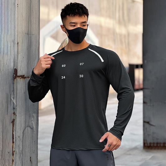 Camisa de secagem rápida elástica fitness de manga comprida masculina