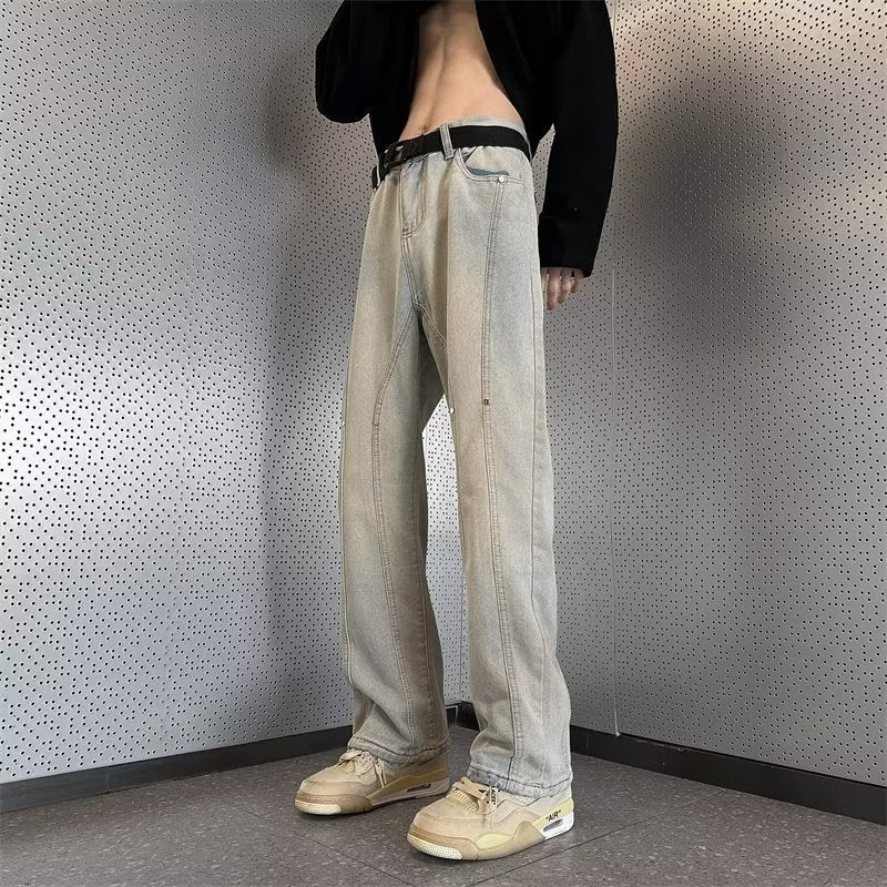 calça jeans casual reta estilo streetwear