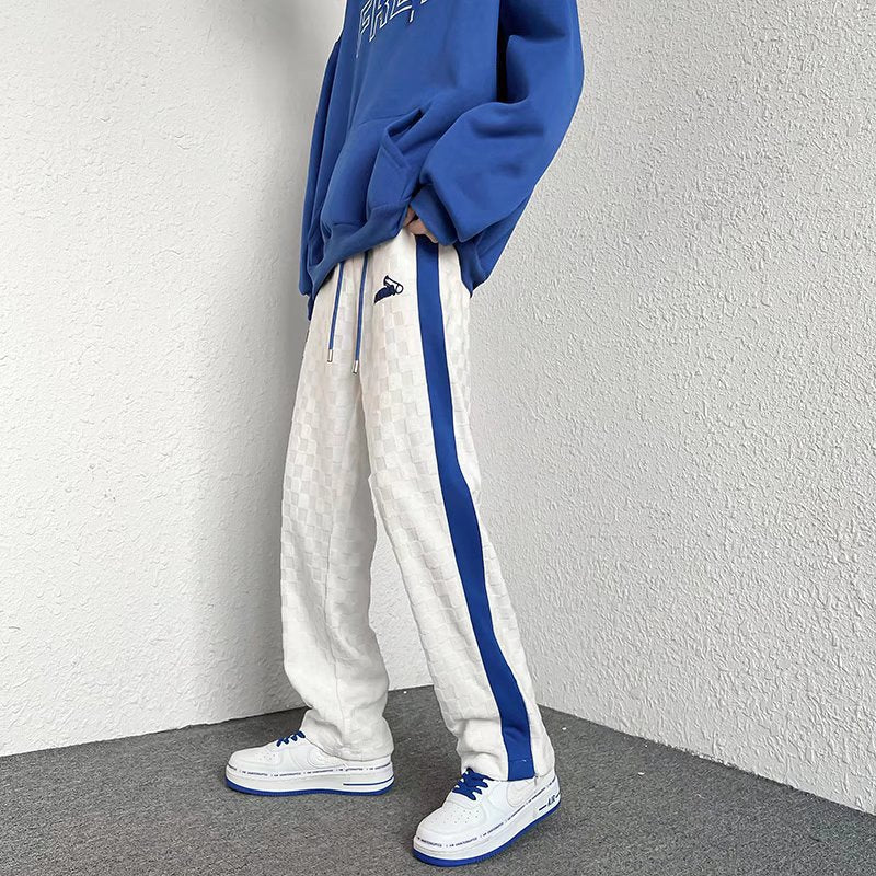 calça reta estilo high street com listra