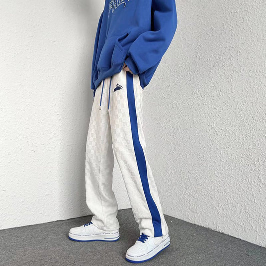 calça reta estilo high street com listra