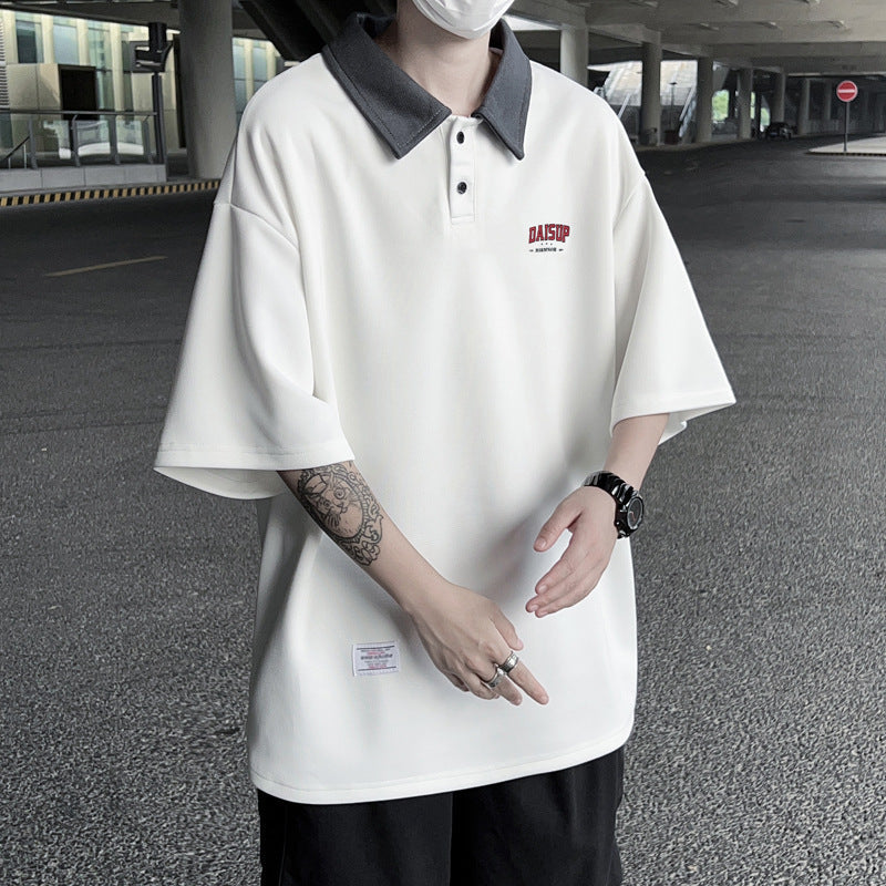 Camisa polo de manga curta estilo Hong Kong masculina