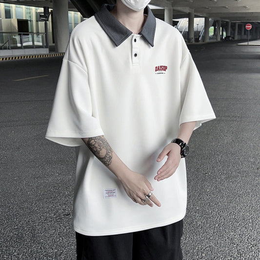 Camisa polo de manga curta estilo Hong Kong masculina