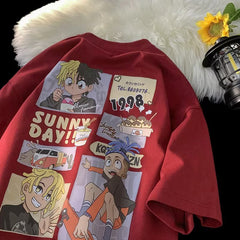 camiseta de manga curta de desenhos animados estampados