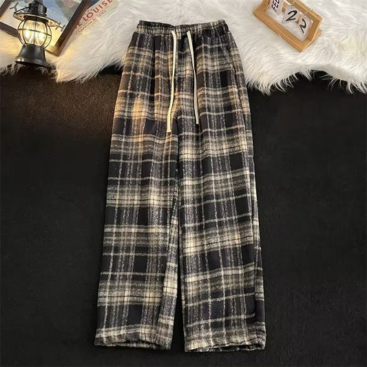 Calça xadrez retrô americana verão estilo japonês