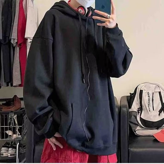 moletom largo com touca de cor solida