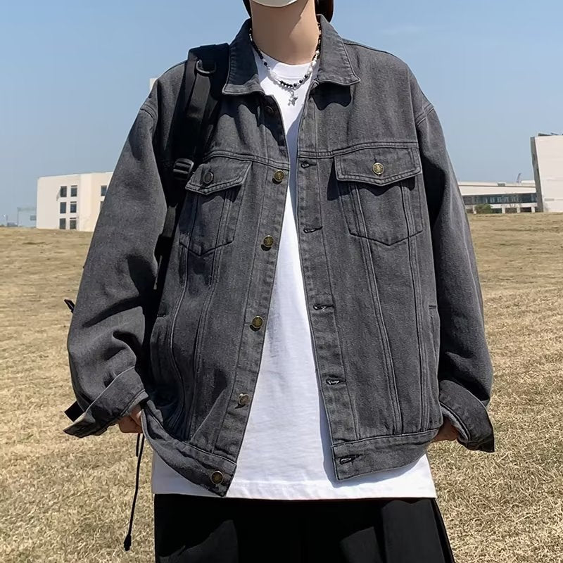 jaqueta jeans larga masculina e botões