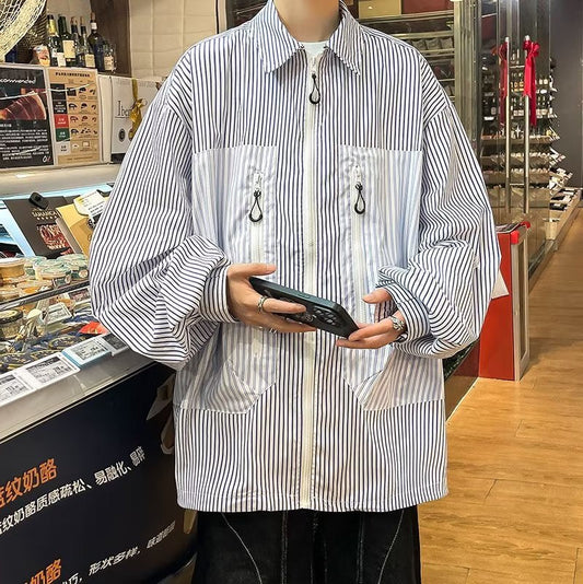 Jaqueta retrô japonesa com costura em tiras de manga comprida