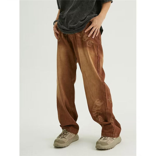 calça jeans masculina larga e solta estilo high street