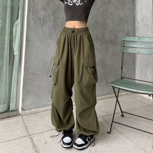 Calça cargo casual com bolsos retrô americanas para o verão e inverno todas as combinações calças soltas de pernas largas