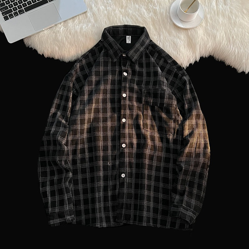 camisa xadrez de manga comprida masculina estilo streetwear