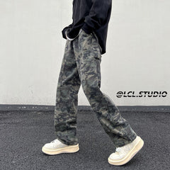 calça larga masculina de camuflagem high street