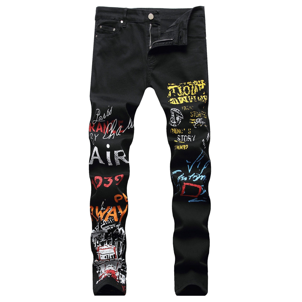 calça jeans com desenhos estilo punk