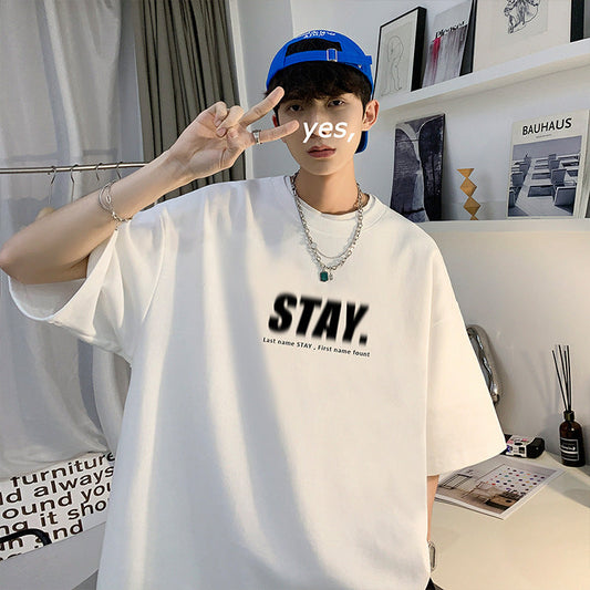 camisa larga masculina com ''Stay'' estampado high street