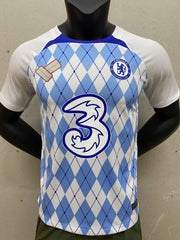 camisa de futebol do Chelsea FC azul e branco versão tailandesa