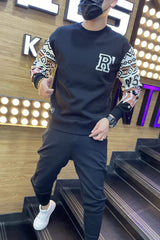 camiseta de manga comprida streetwear com ''R'' estampado