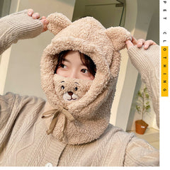 touca de ursinho bordado com mascara para o inverno