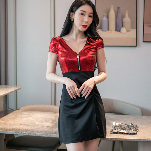 vestido feminino brilhante com ziper na ponta