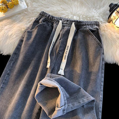 calça jeans masculina larga estilo hip hop com alça pra amarrar