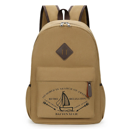 Mochila de Lona Limpa Design Retrô Estiloso para Aventuras ao Ar Livre e Uso Escolar Masculino