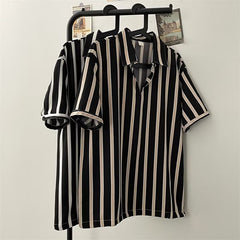 Roupas de verão, seção fina, camisas bonitas, camisas masculinas de manga curta em seda gelada, roupas masculinas, listras de marcas da moda, mangas cinco quartos, roupas para comércio exterior