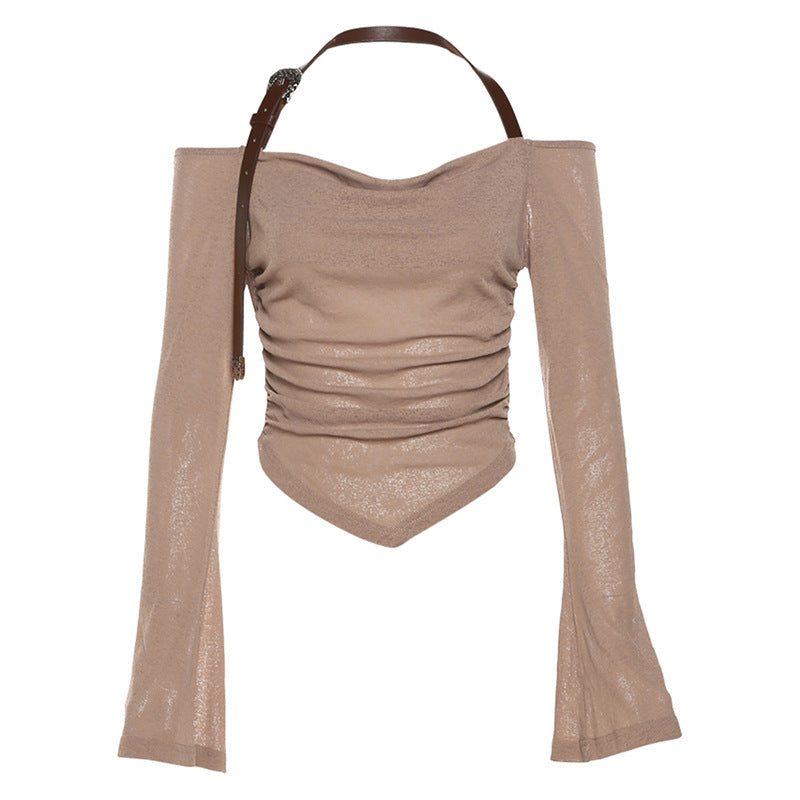 top longo de manga comprida com ponta em V