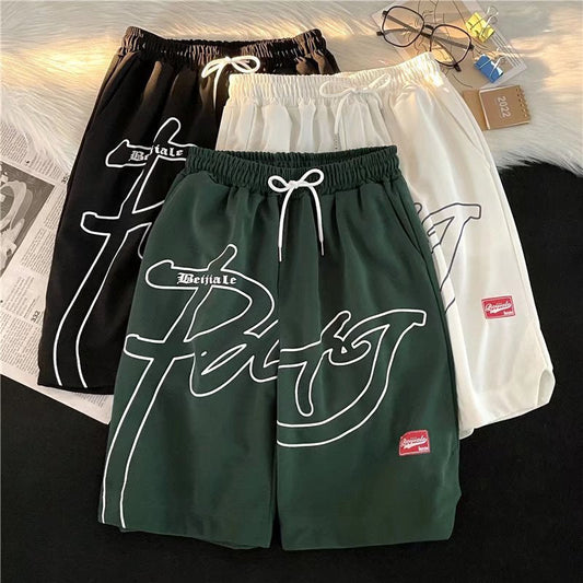 Shorts de letra bordados retrô de rua para homens e mulheres esportes de rua de hip-hop calças de cinco pontas para todos os jogos calças de basquete americanas casuais