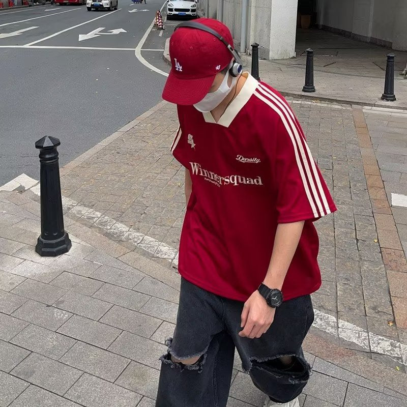 camiseta com decote em v American high street retro racing