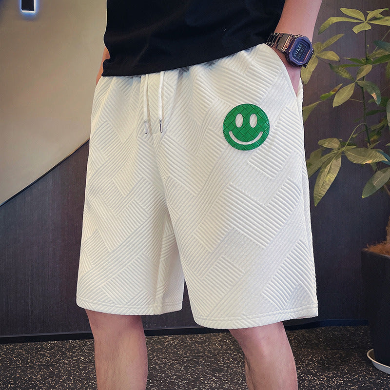 shorts largo de tecido grosso com estampa de smile face