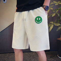 shorts largo de tecido grosso com estampa de smile face