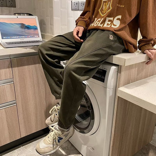calça de algodão masculino primavera e outono marca de moda japonesa estilo Harajuku casuais soltas versão coreana