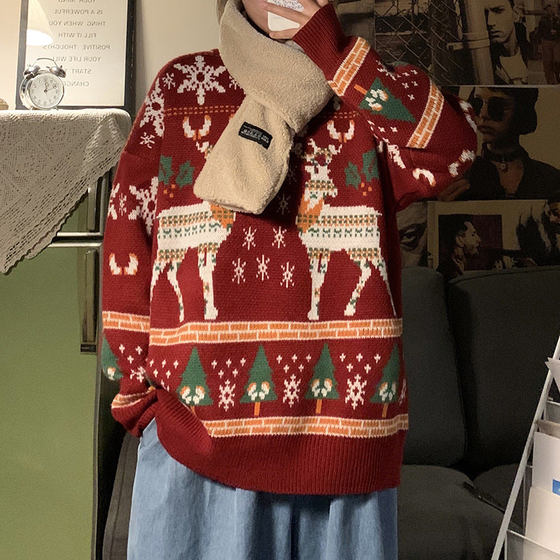 moletom de algodão com estampa de renas de natal