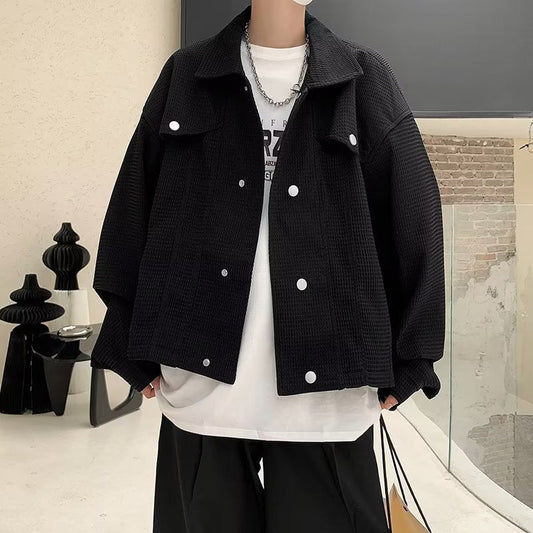 jaqueta masculina de gola quadrada e botões