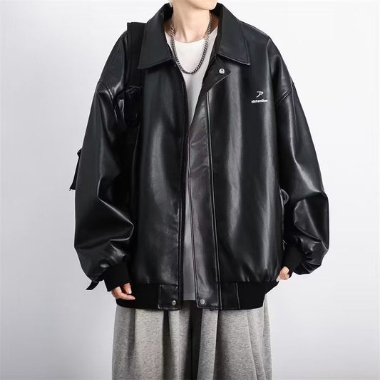 jaqueta de couro masculina com gola high street