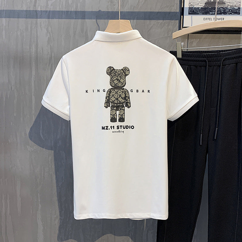 camisa polo larga masculina com estampa de ursinho streetwear