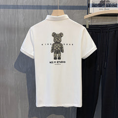 camisa polo larga masculina com estampa de ursinho streetwear