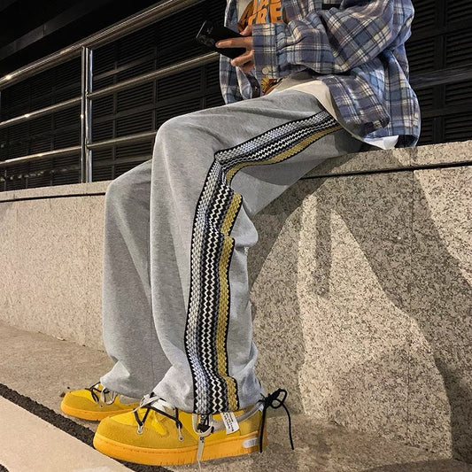 calça larga masculina listrada streetwear