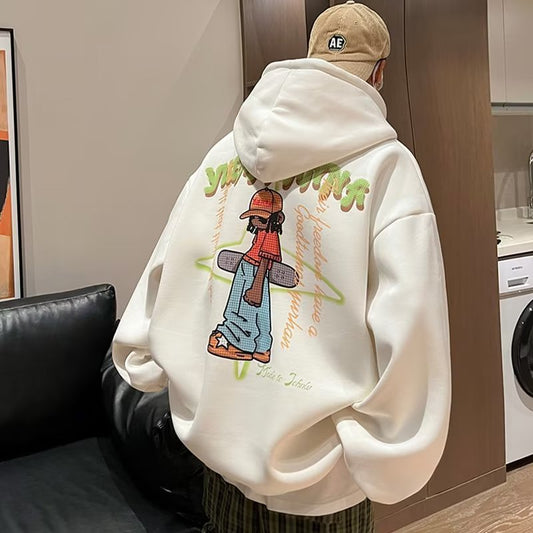 moletom unissex com desenho de estilo de skatista bordado nas costas