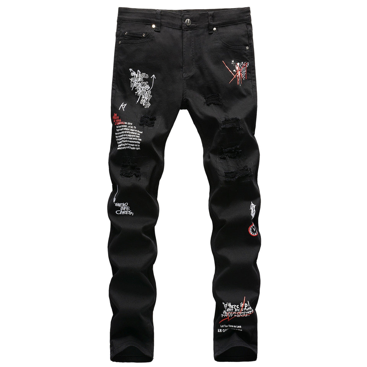 calça jeans com desenhos estilo punk