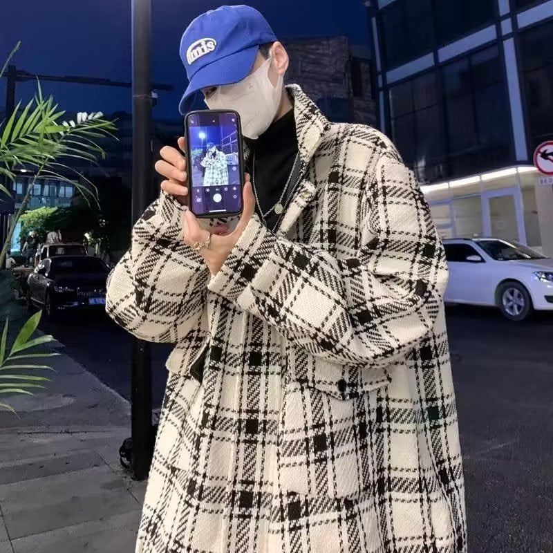 jaqueta larga de lã estilo streetwear