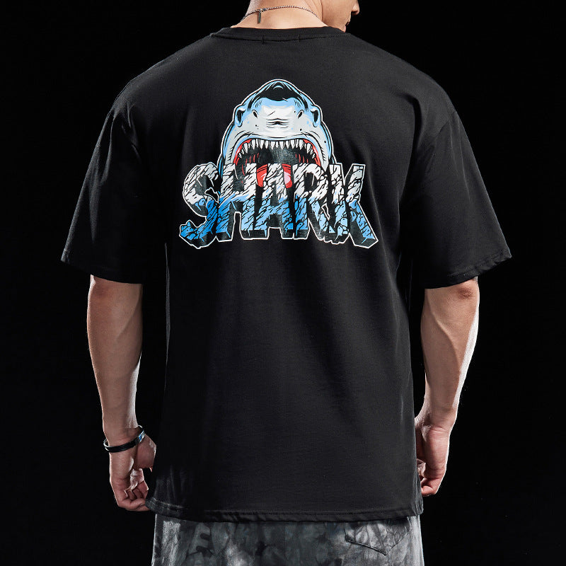 camiseta de manga curta LVFT de manga curta masculina fitness casual solto