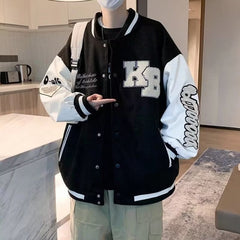 jaqueta estilo jogador de beisebol masculina outono e inverno americano retro