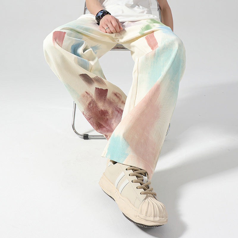calça larga com faixas de pintura estilo streetwear