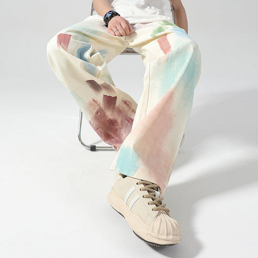 calça larga com faixas de pintura estilo streetwear